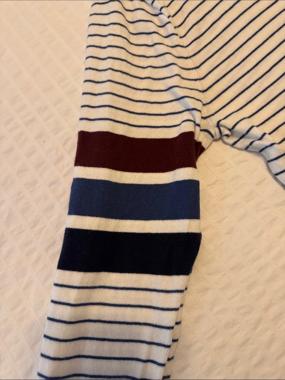 Men’s J.Crew L Striped Long-Sleeve Polo in White with Navy and Burgundy Accents